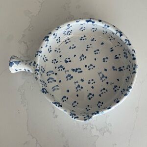 Vintage Hand-Painted Blue & White Ceramic Skillet Dish